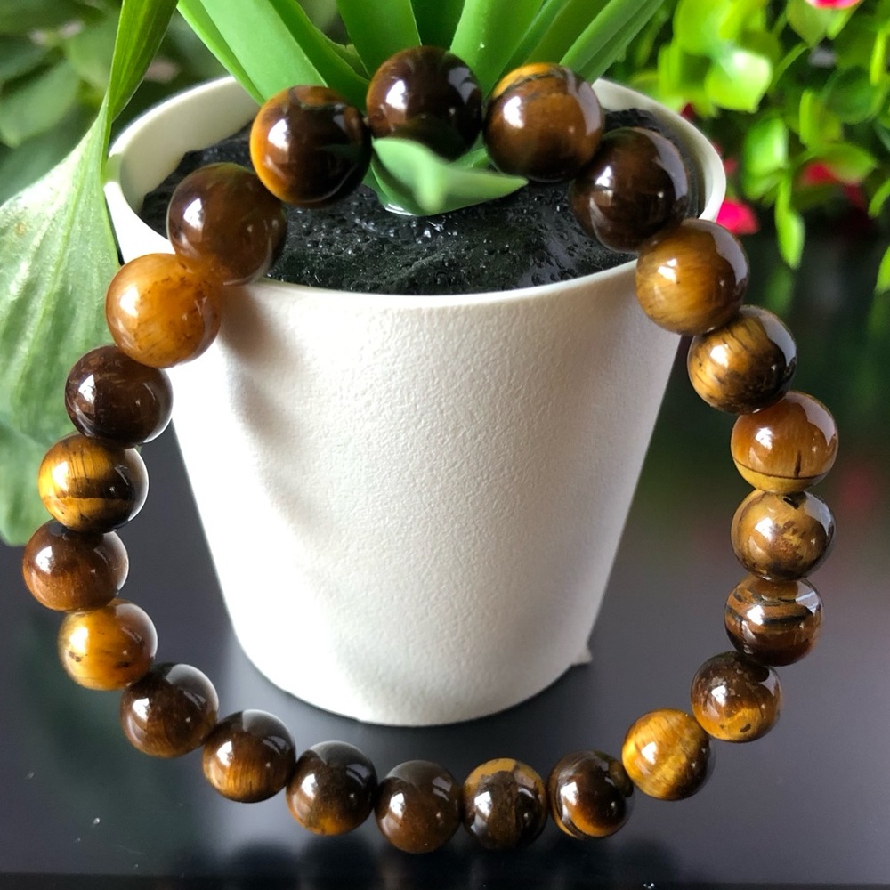 Tiger Eye 8mm Natural Stone Beads Stretchable Bracelet - Picture 2 of 3